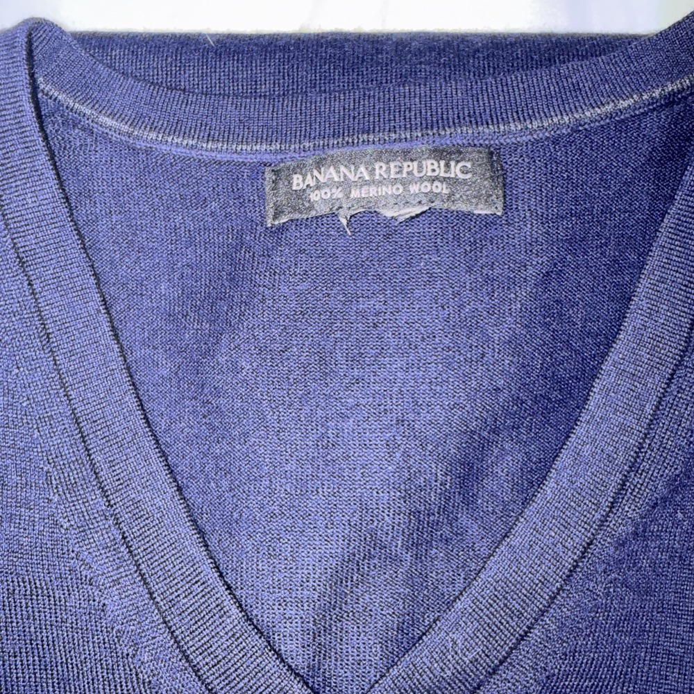 Banana Republic Men's Extra Fine Italian Merino Wool XXL‎ Royal Blue V-Neck - Picture 10 of 10